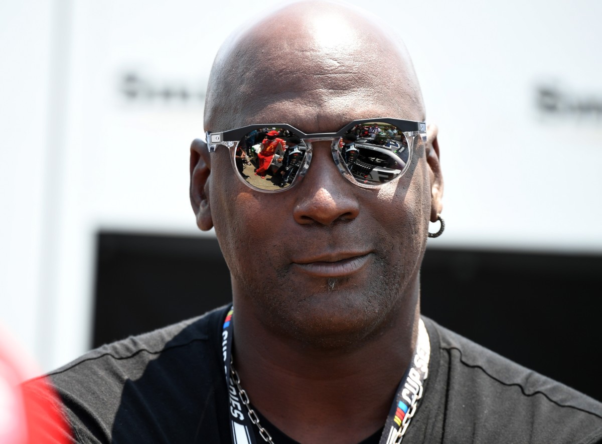 Team 23XI owner Michael Jordan looks on from pit road during qualifying before the Ally 400 at Nashville Superspeedway.